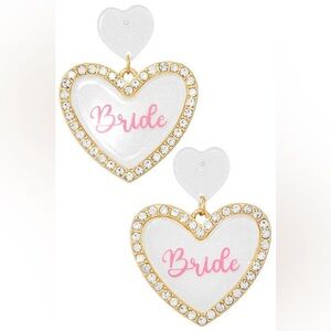 White & Barbie Pink Heart Rhinestone ‘Bride’ earrings bridal shower gift